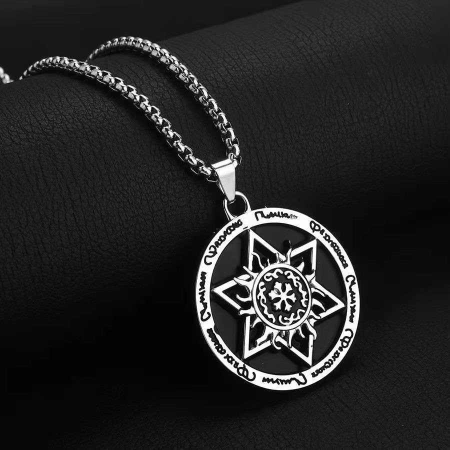 Six pointed star necklace men's sun pendant, domineering and personalized street photo, trendy accessories small hang_voghion.com