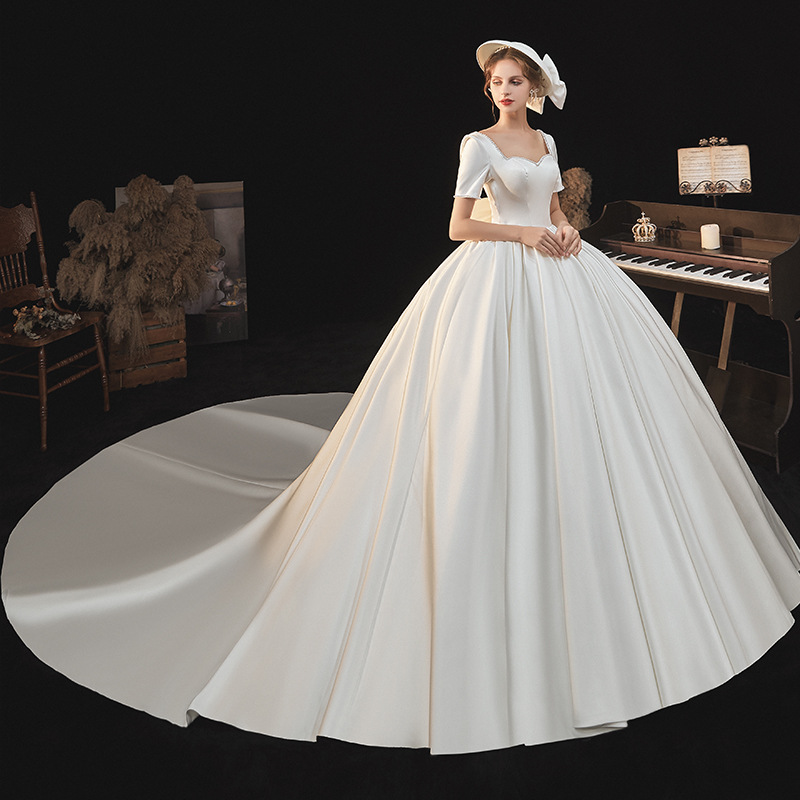 2024 nuevo vestido de novia de satén de las mujeres pequeño simple elegante adelgazar adelgazamiento nupcial boda arrastre temperamento hilo principal