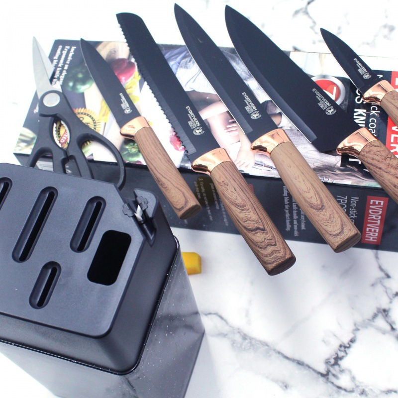 Juego de cuchillos de venta directa Juego de cuchillos de oro galvanizado Juego de cuchillos de acero inoxidable Juego de cuchillos de seis piezas