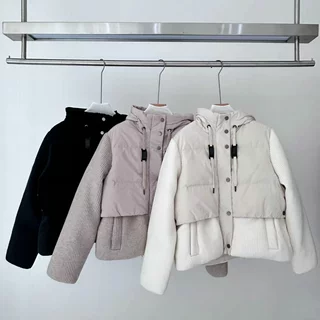 24秋冬南油高端BC鹅绒服绵羊毛连帽假两件加厚羽绒服小个子外套女