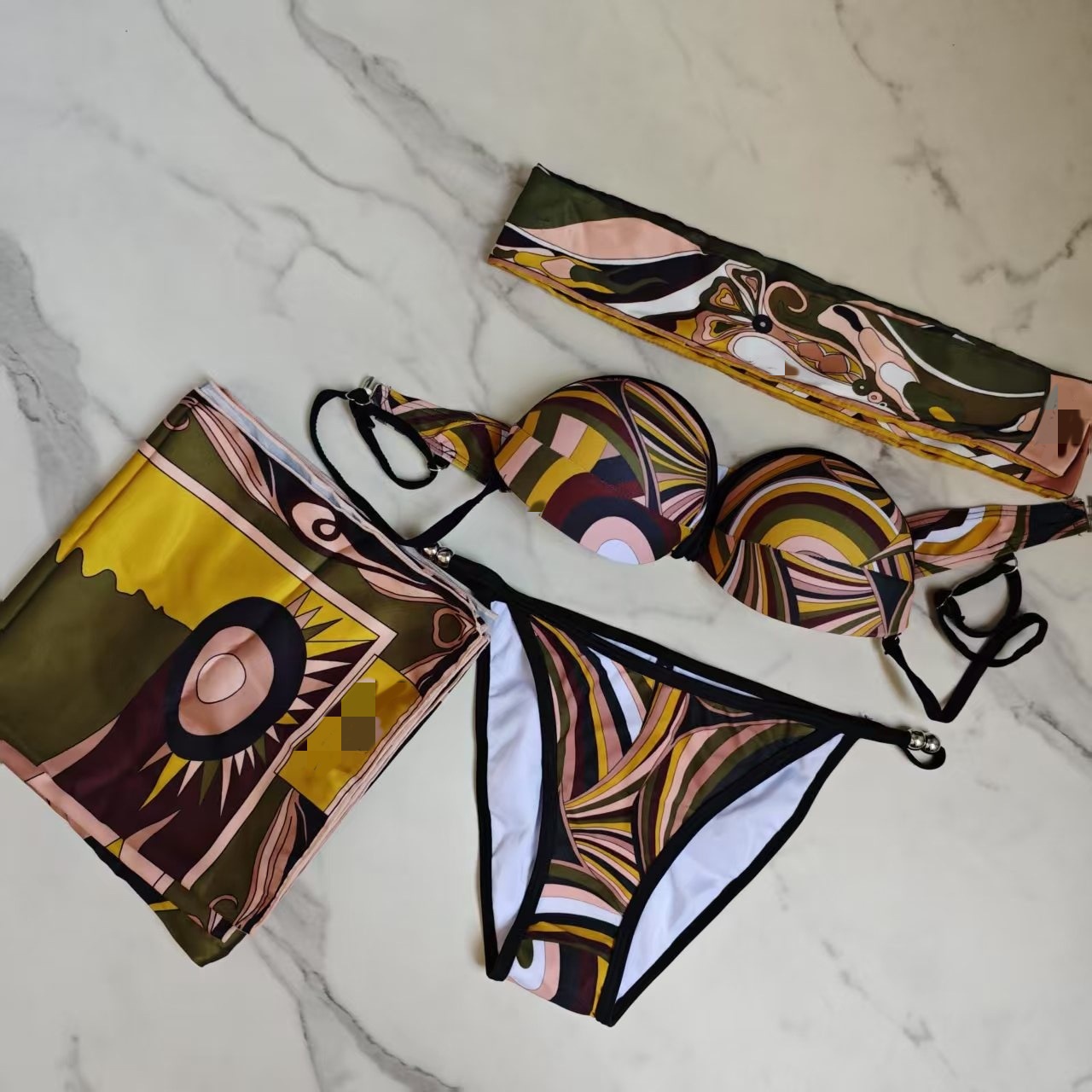 Ensemble bikini avec paréo rayé pour femme mode de plage_voghion.com