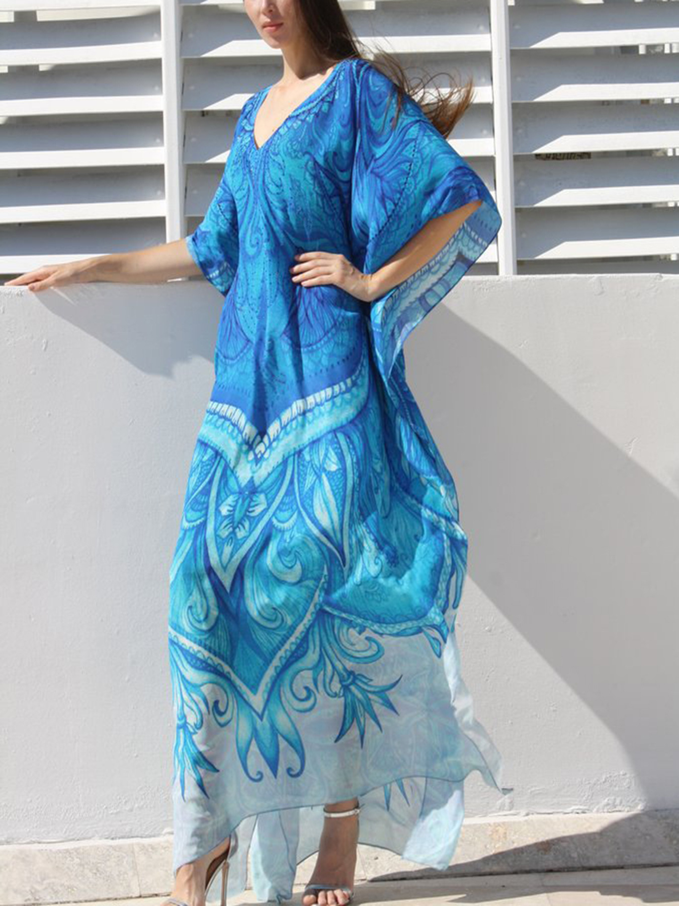 Al por mayor camiseta de playa transfronteriza suelta vestido de vacaciones camiseta protector solar vestido bikini camiseta de baño 5D29