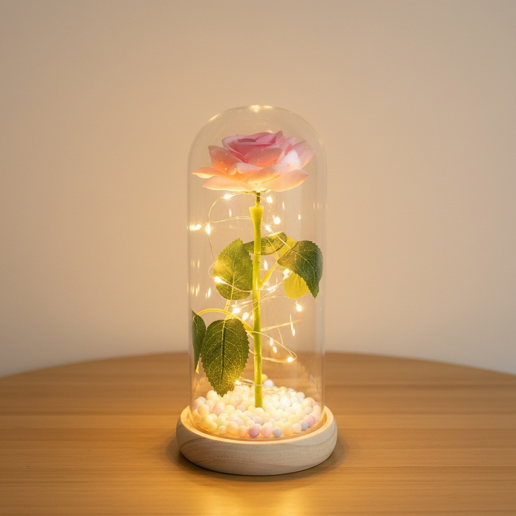 Simulación transfronteriza rosa inmortalidad flor cubierta de vidrio decoración de cumpleaños Qixie 520 Día de San Valentín regalo creativo del Día de la Madre