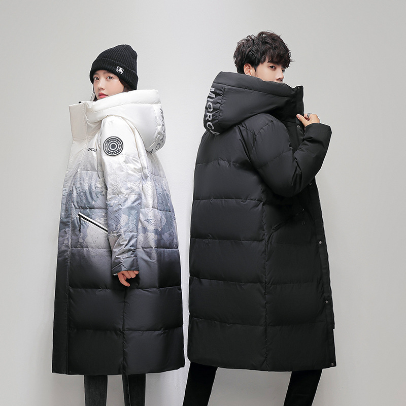 Foreign trade live explosion new gradient couple down jacket men and women with long over the knee Korean version of the thick 127