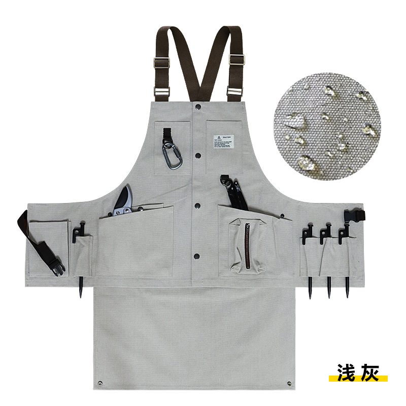 Cruz-frontera engrosada delantal de lona resistente al desgaste-Herramientas de Bolsillo grande ropa de trabajo de madera multi-funcional delantal por mayor