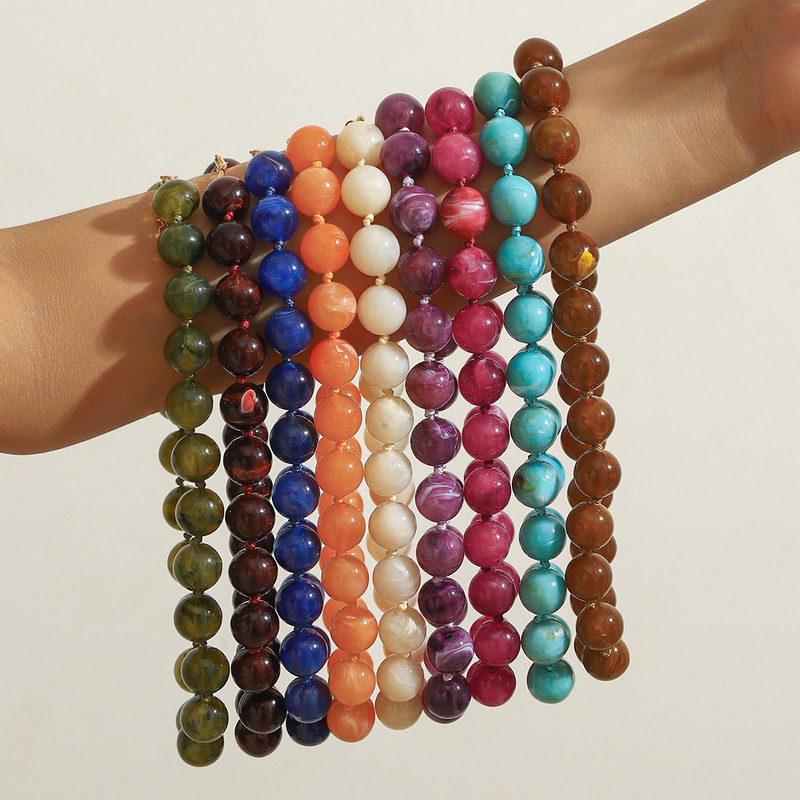 European and American Cross-Border Fashion Bohemian Round Resin Cloud Bead Rope Handmade Women's Beaded Necklace Sailor Buckle