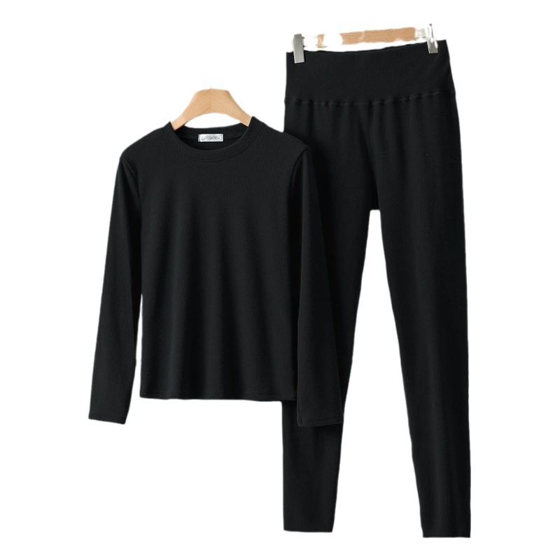 Термобелье с круглым вырезом и длинными рукавами, женский осенне-зимний новый однотонный комплект из двух предметов с длинным дном