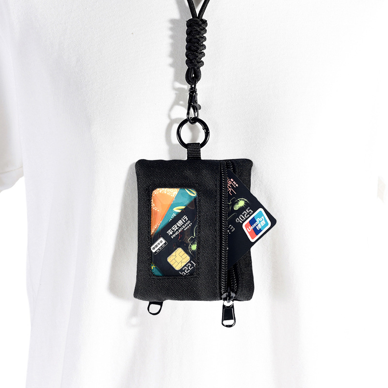 Hanging Neck Card Holder Canvas Bag Outdoor Coin Purse Bank Card Meal Card Id Storage Bag Waterproof Key Bag