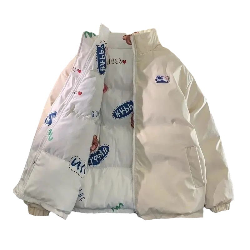 Abrigo de doble cara de invierno de los hombres de Hong Kong estilo de moda de la marca de gran tamaño de la capa de algodón-acolchado abrigo cálido engrosada pareja collar de pie abrigo de algodón acolchado