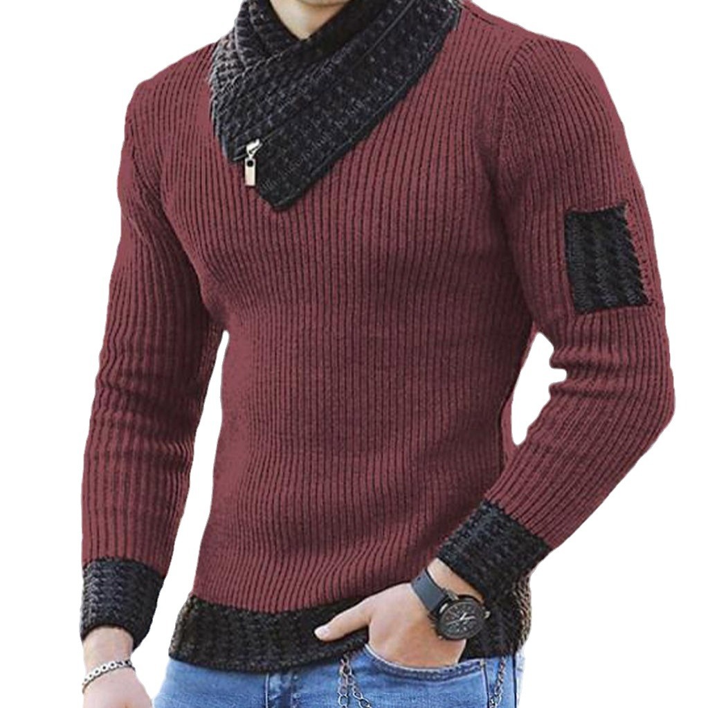 Suéter tipo jersey, estilo europeo y americano, comercio transfronterizo, otoño e invierno, talla grande, para hombre, manga larga, bufanda moderna, cuello alto, suéter de punto transfronterizo para hombre