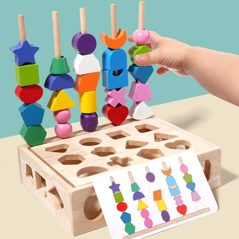 Forma de material didáctico para niños Montessori, material didáctico, caja de madera, rompecabezas, formas geométricas, combinación de colores, cognición, colocación de formas de bloques de construcción