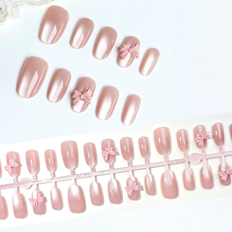 Naked Powder Bow French Gentle Dressing Armor Cat's Eye Korean Girl Elegant Simple Nail Art Patch 30 Pieces