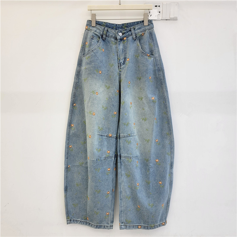 Jeans Rectos de Pierna Ancha con Bordado Cintura Media para Primavera image 1
