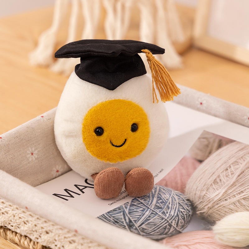 Graduation Boiled Egg Plush Toy Smiling Soft Stuffed Doll Gift_voghion.com