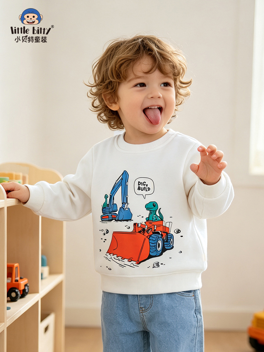 Cross-border supply 2026 autumn and winter children's round-neck sweatshirt, European and American fashion animal and car print baby sweatshirt