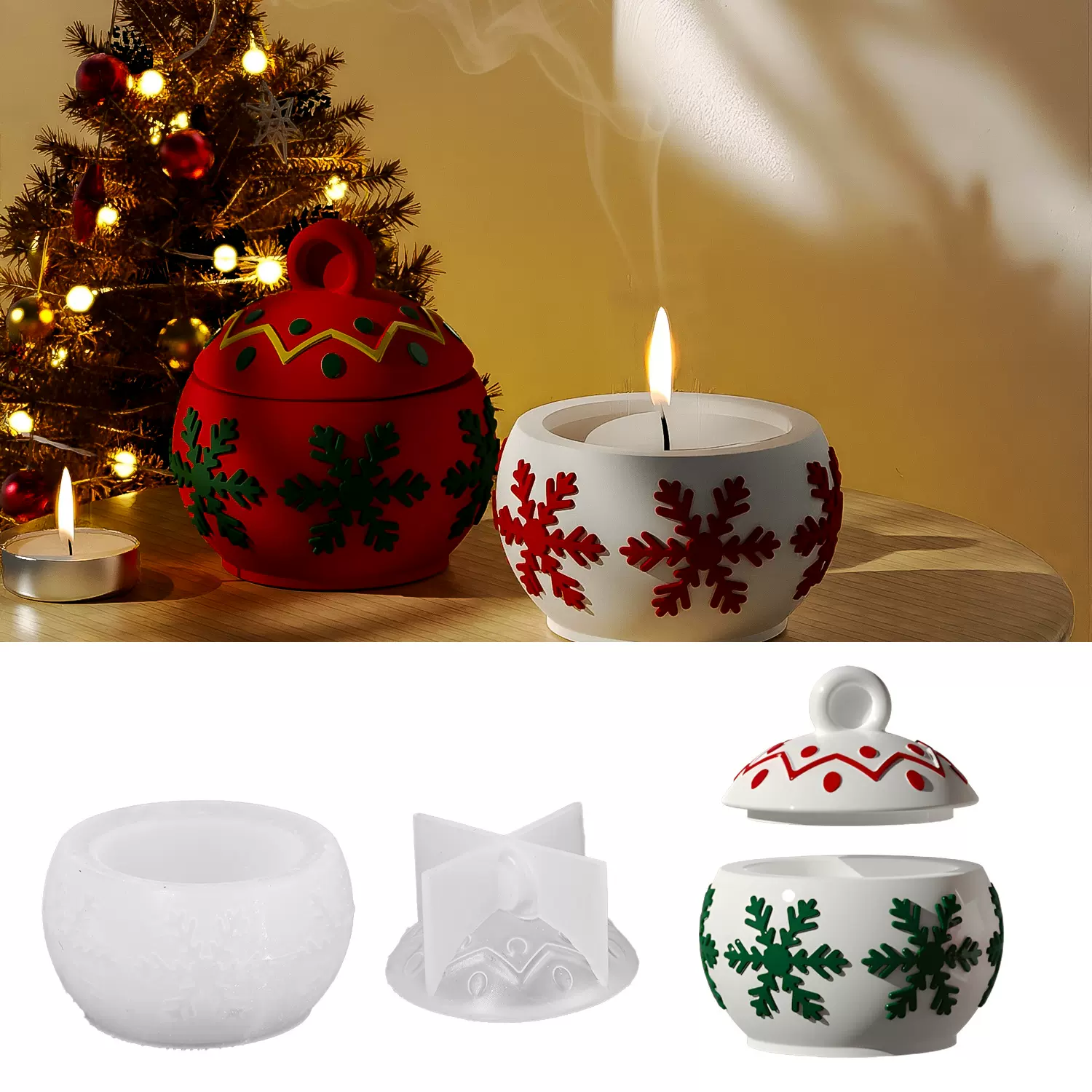 亿兴diy圣诞蜡烛杯滴胶模具圣诞雪花收纳罐摆件石膏硅胶模具