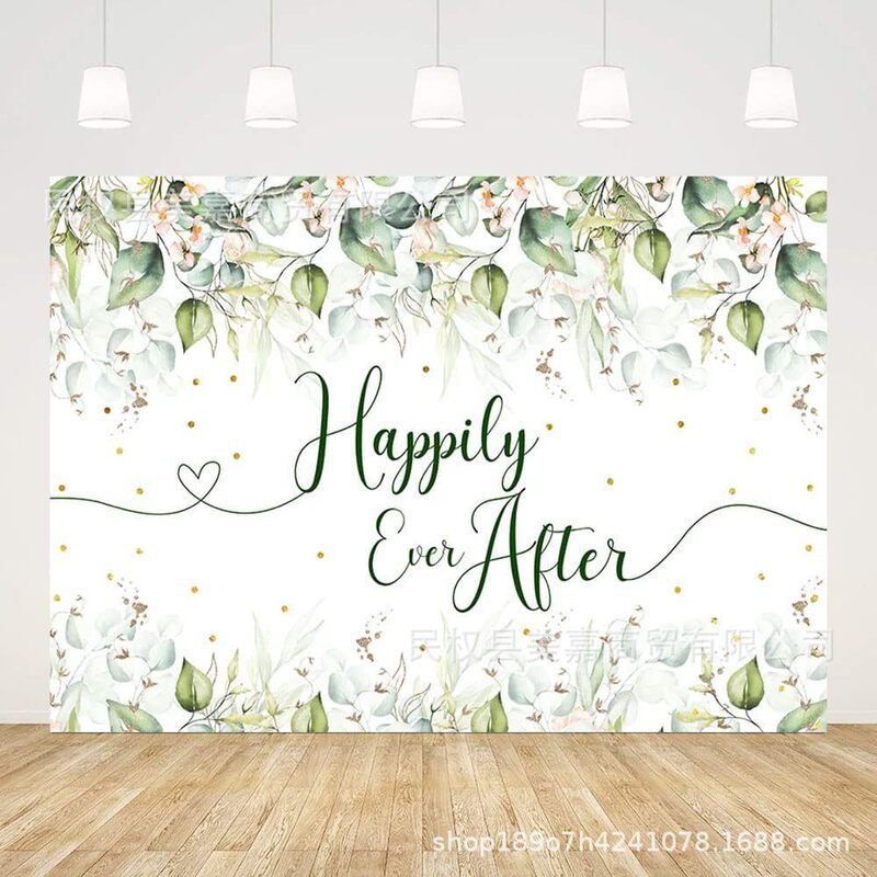 Hot Sale Green Leaf Golden Sequins Bride Wedding Theme Photography Background Cloth Outdoor Arrangement Atmosphere Wedding Banner