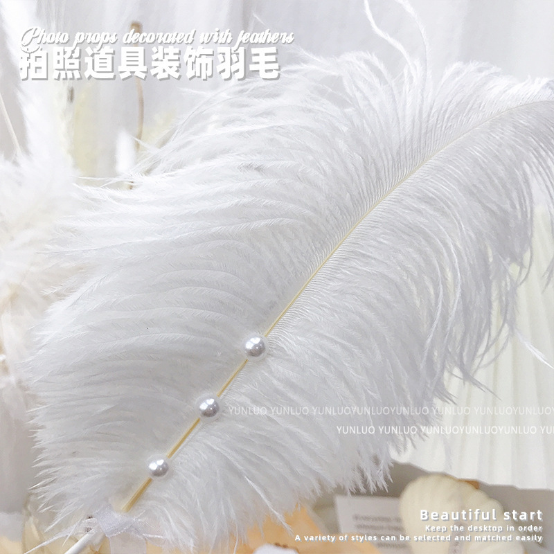 Nail photography props ins style hand white feather decoration inlaid pearl photo decoration background Net Red New