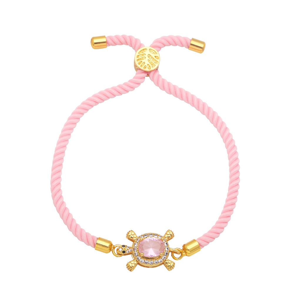 Fashion Female Cute Turtle Simple Handmade Woven Color Zircon Copper Bracelet