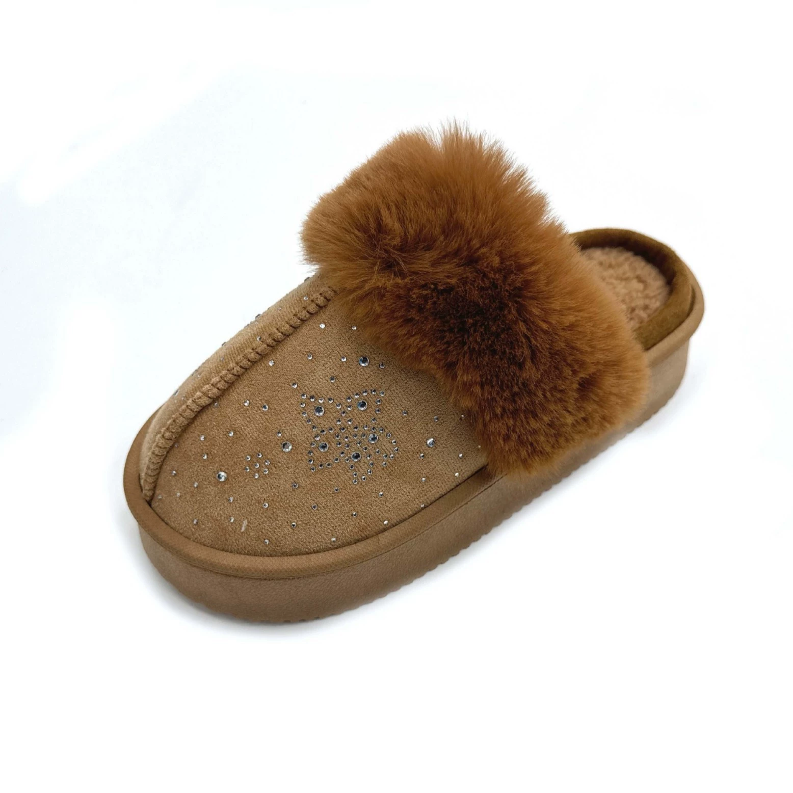 Зимние сапоги, полутапочки, новинка осени 2024 года, нескользящая обувь на толстой подошве со стразами и блестками для женщин, утолщенные женские тапочки со звездами