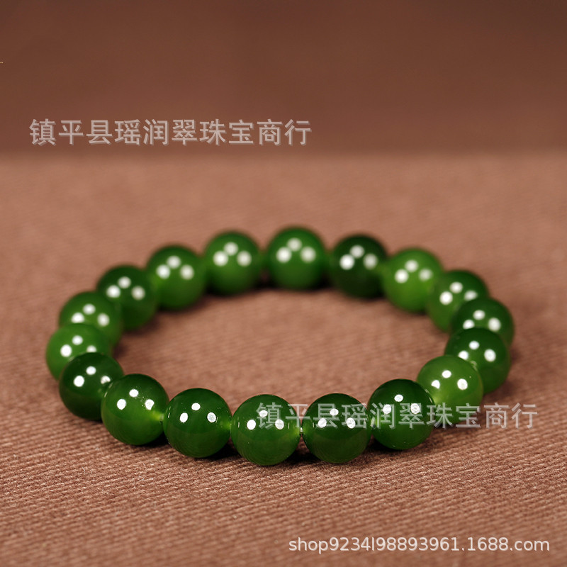 厂家批发天然新疆和田玉碧玉手串男女款圆珠手串无黑点圆珠玉石手