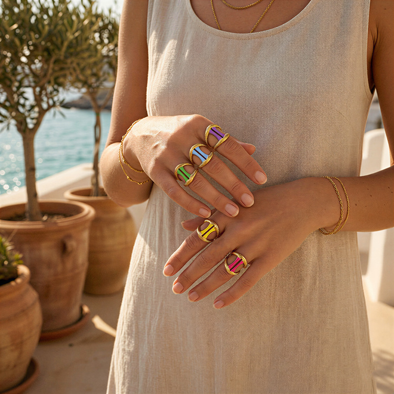 Tina Europa y los Estados Unidos moda transfronteriza dopamina color goteo de aceite anillo de acero inoxidable nicho ligero lujo simple joyería al por mayor