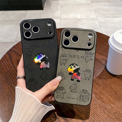 指腚发财小新适用iPhone17promax手机壳15plus苹果16皮纹镭射卡通