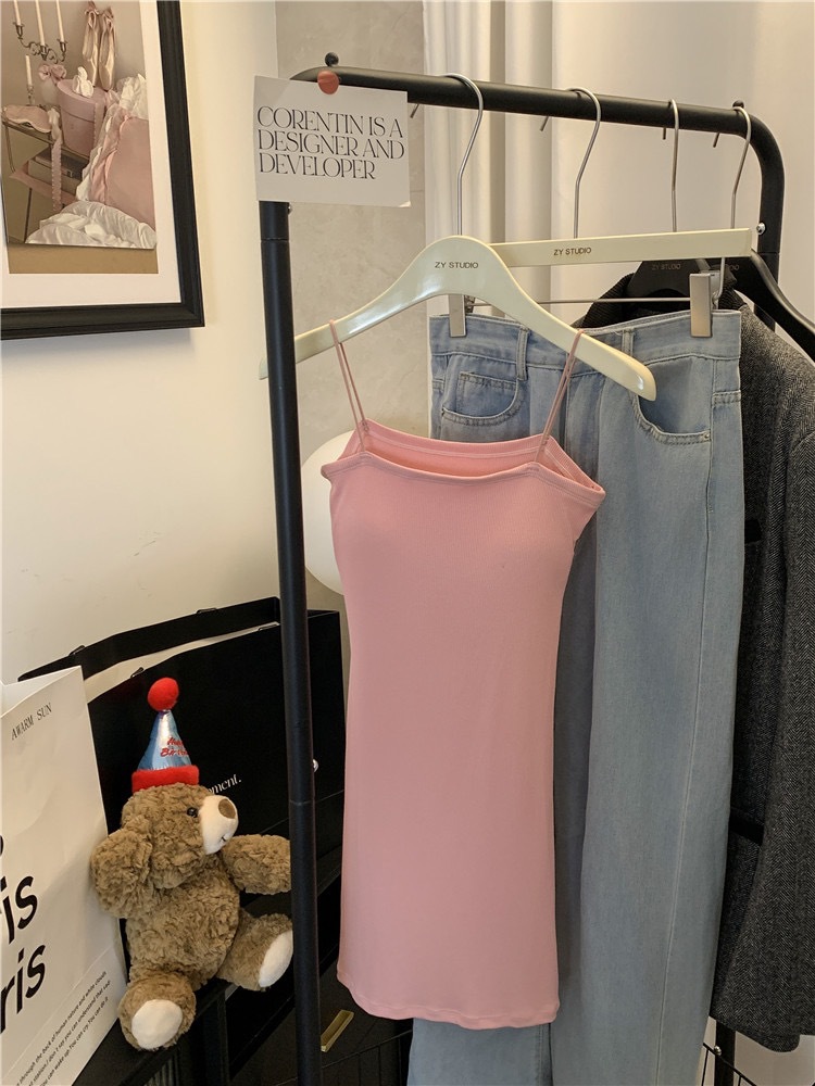 Puro viento con cojín para el pecho vestido de honda para mujer temperamento de primavera y verano, delgado y delgado, falda de fondo, falda corta, falda a la cadera image 9