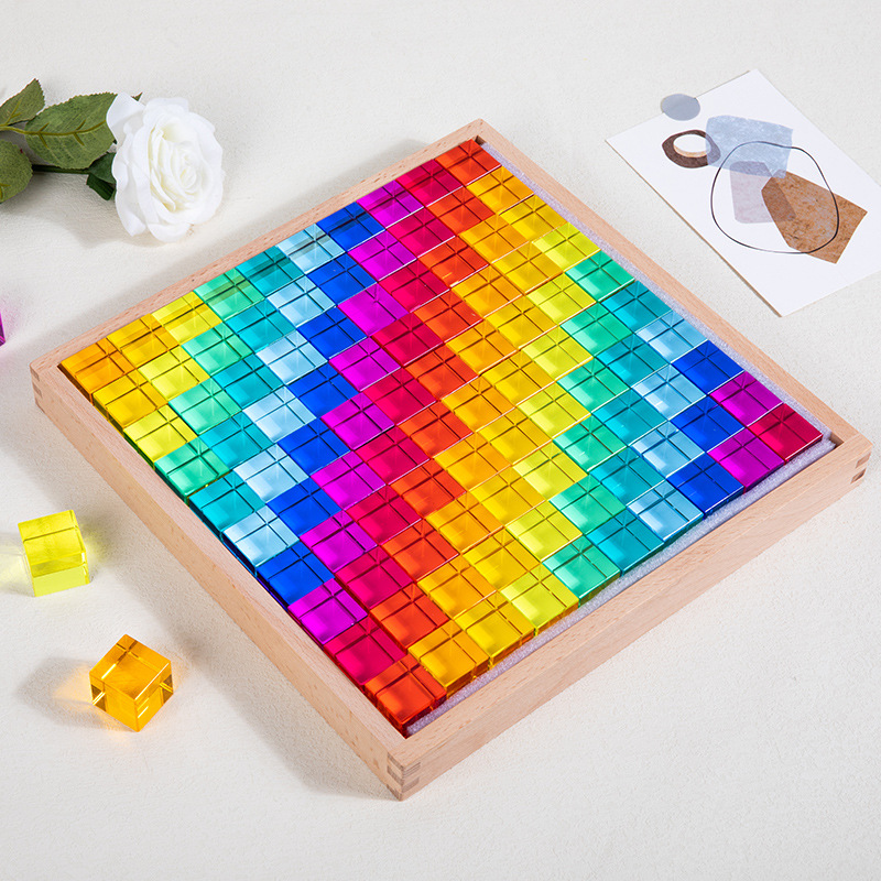 Acrílico 100 Arco Iris gema transparente bloques de construcción gran cubo partículas montaje bebé juguetes educación temprana