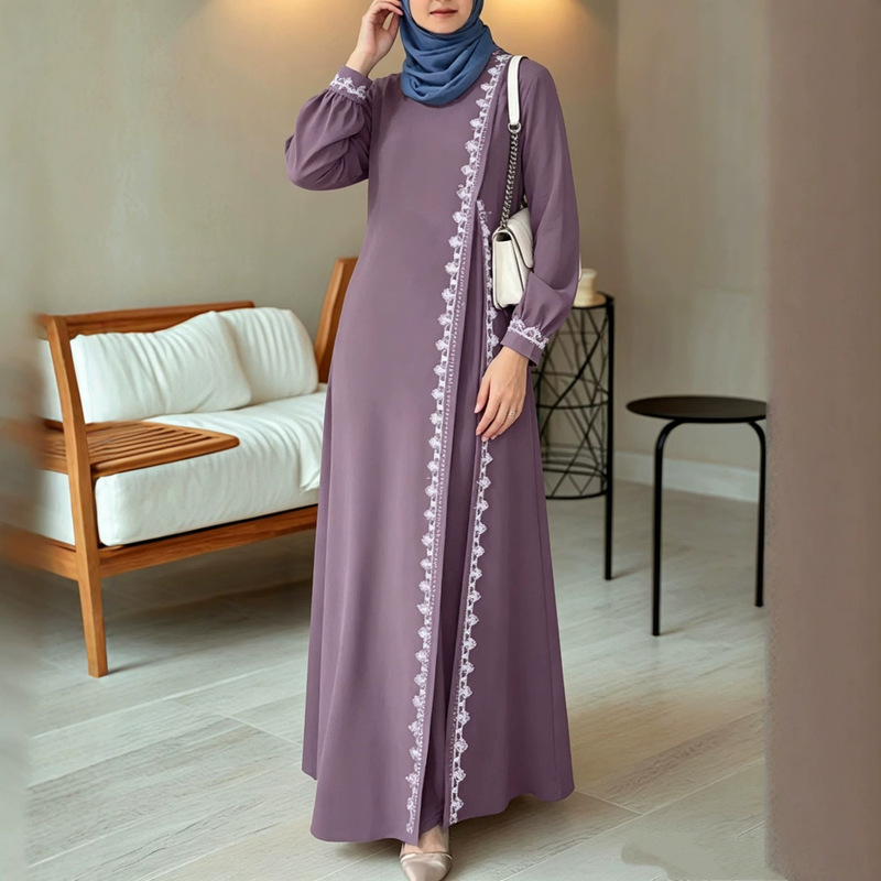 Cross-Border Elegant Round Neck Long-Sleeved Loose Robe Dress