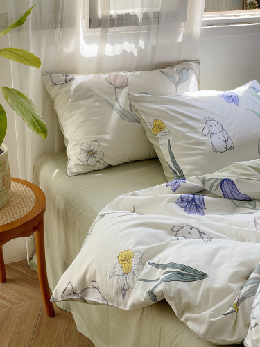 [Alice] Spring and summer cotton cute forest style rabbit bed four-piece set for girls small fresh quilt cover