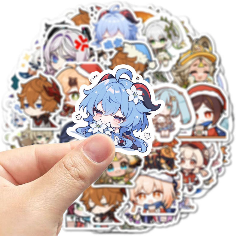 100 Q Version Genshin Impact Cartoon Waterproof Mobile Phone Stickers Refrigerator Stickers Suitcase Power Bank iPad Mobile Phone Case Stickers