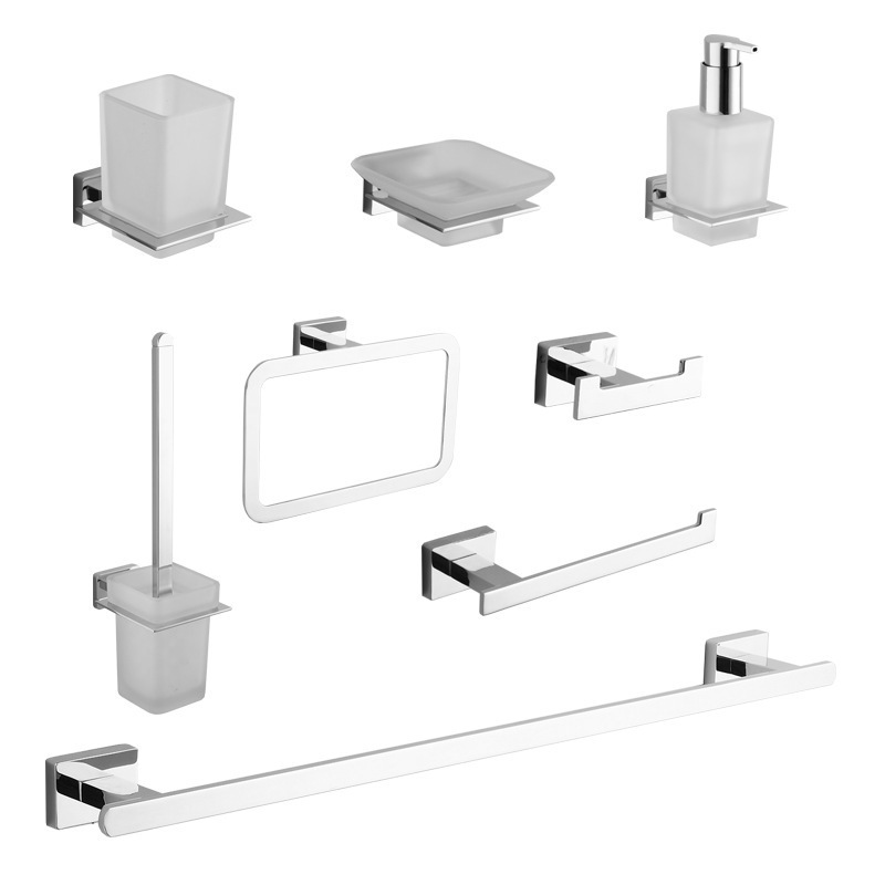 Cross-Border Black Towel Bar Set Bathroom Coat Hook Hardware Pendant Full Set Nail-Free Bathroom Paper Towel Holder Wholesale