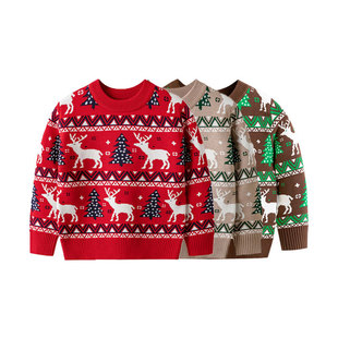 Factory direct new European and American autumn and winter boys and girls baby Christmas elk sweater children's pullover sweater children's clothing