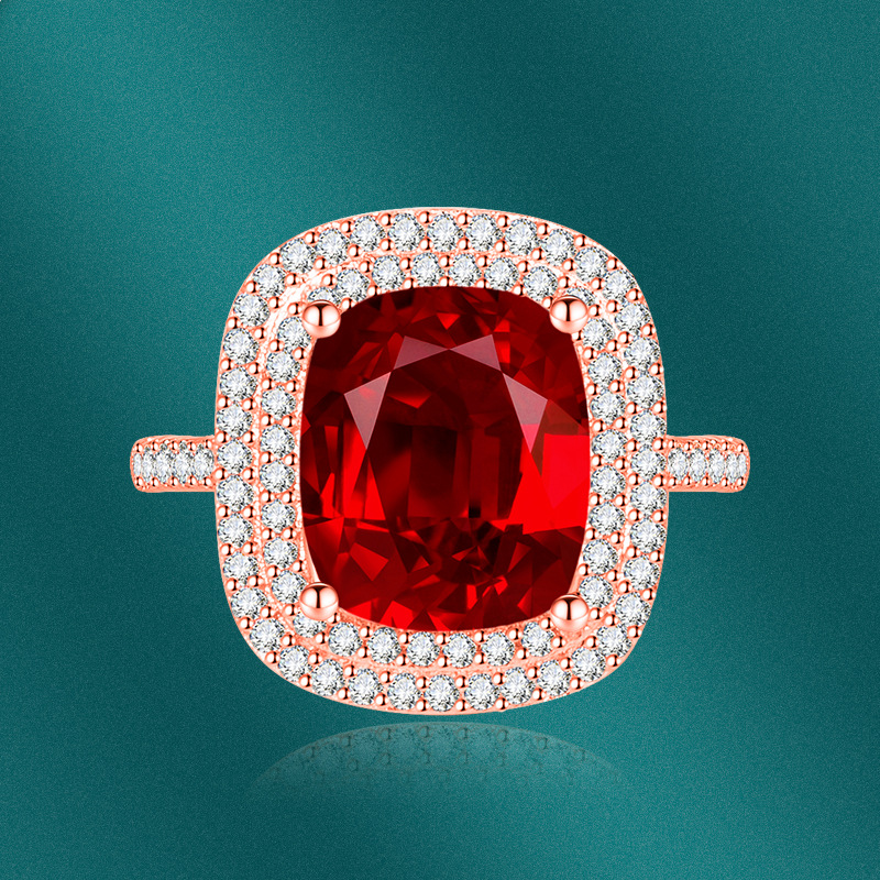 Fashion Women's Micro Rhinestone Square Pink Diamond Copper Ring display picture 4