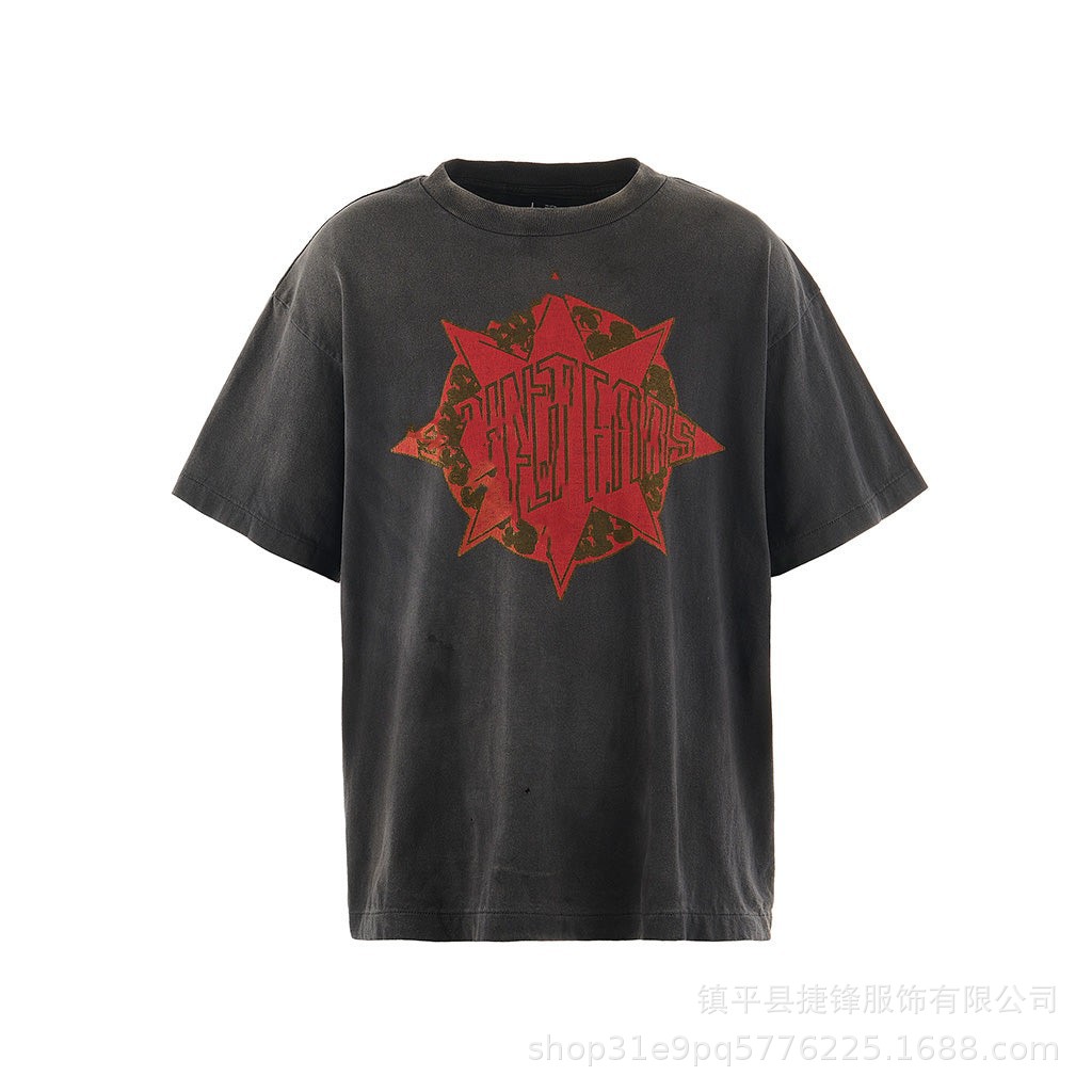 クロスボーダーの新型欧米のファッションブランドのレトロな水洗いは古い落書きをします。