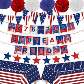 美国建国250周年独立日主题装饰横幅拉旗三角旗雨丝帘派对用品