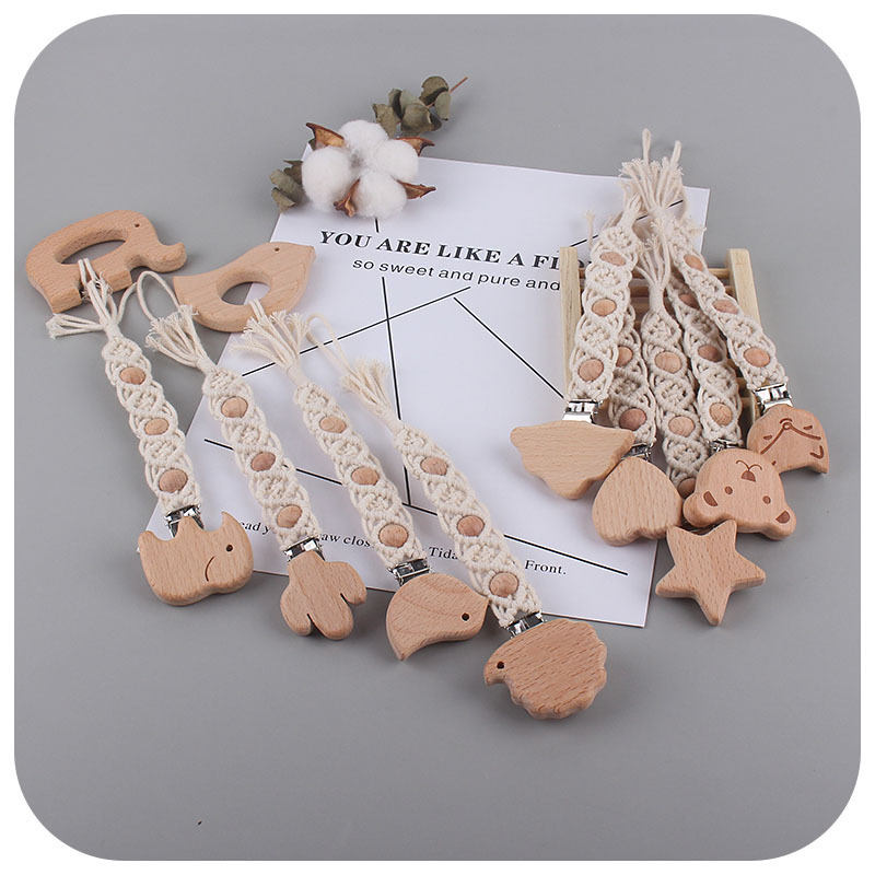 Bebé creativo haya animal chupete clip juguete mordedor chupete cadena nuevo bebé tejido a mano chupete cuerda