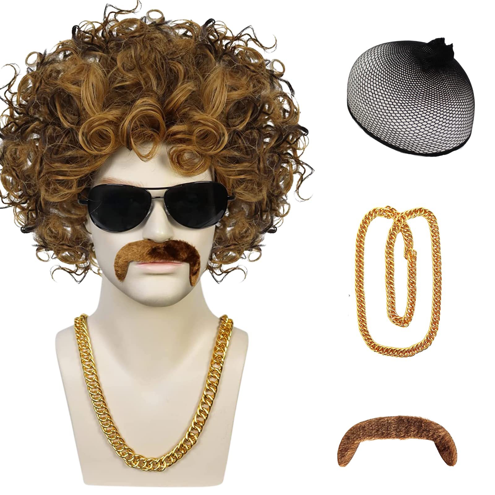 Partido colorido marca nacional anime marrón corto rizado peluca cualquier color de piel