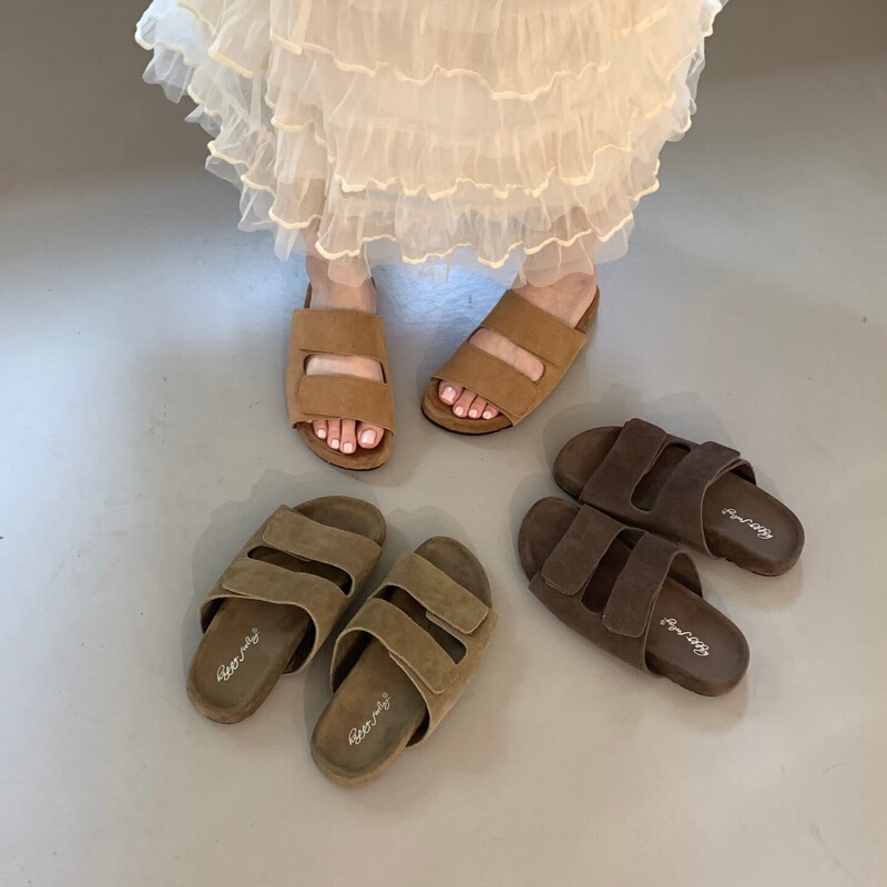 Suede Double-Strap Sandals for Women, Spring/Summer 2026, Thick Cork Sole, Slimming Casual Beach Sandals Suede Double-Strap Sandals for Women, Spring/Summer 2026, Thick Cork Sole, Slimming Casual Beach Sandals