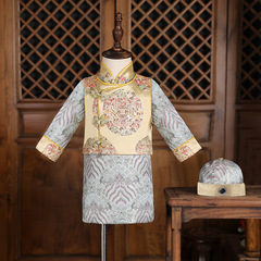 Birthday suit for boys, Chinese style autumn and winter children's Tang suit set, Hanfu clothes for boys, one year old grab week suit autumn 