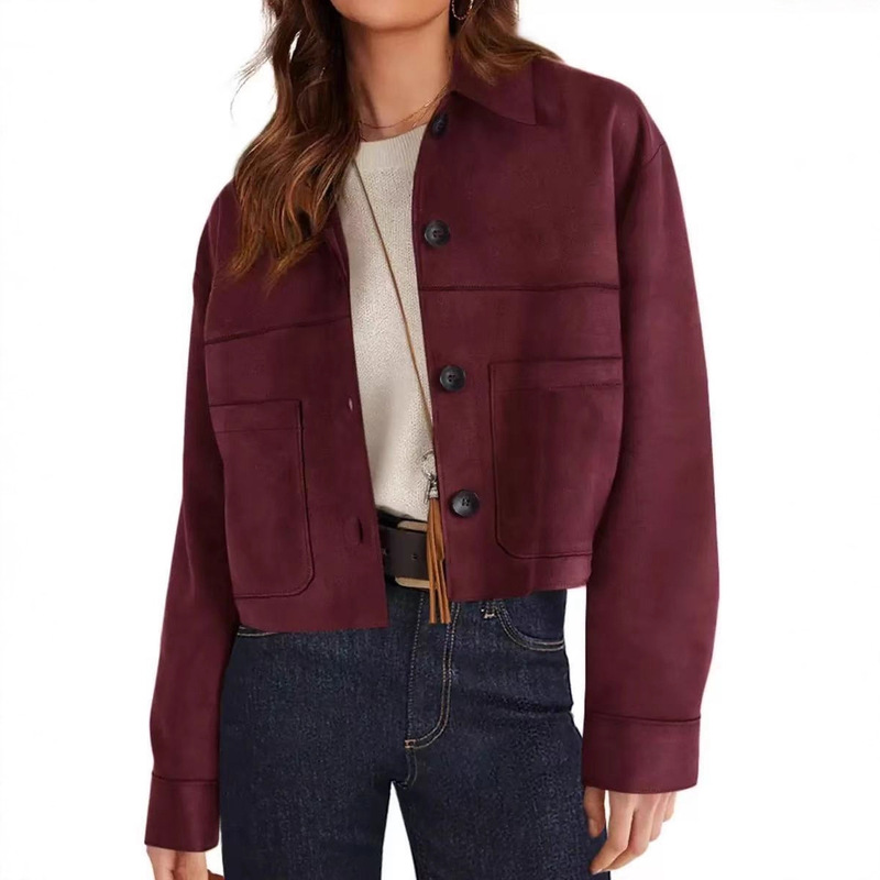 European and American Amazon Cross-Border 2025 Autumn and Winter Suede Women's New Fashion Slim Jacket Jacket Short Style European and American Amazon Cross-Border 2025 Autumn and Winter Suede Women's New Fashion Slim Jacket Jacket Short Style