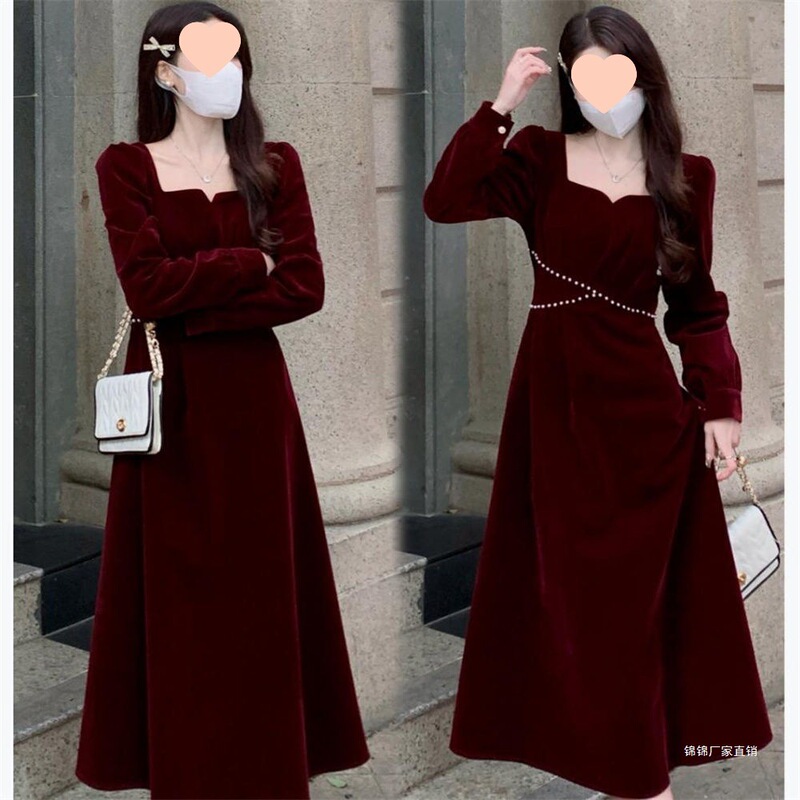 Plus Size Women's Red Christmas Dress Autumn and Winter New Fat Sweet Waist Slimming Princess Dress Plus Size Women's Red Christmas Dress Autumn and Winter New Fat Sweet Waist Slimming Princess Dress