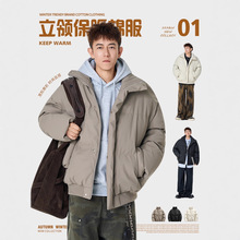 IZEXX潮牌秋冬美式加厚夹克棉服男立领保暖面包服高街痞帅皮棉衣