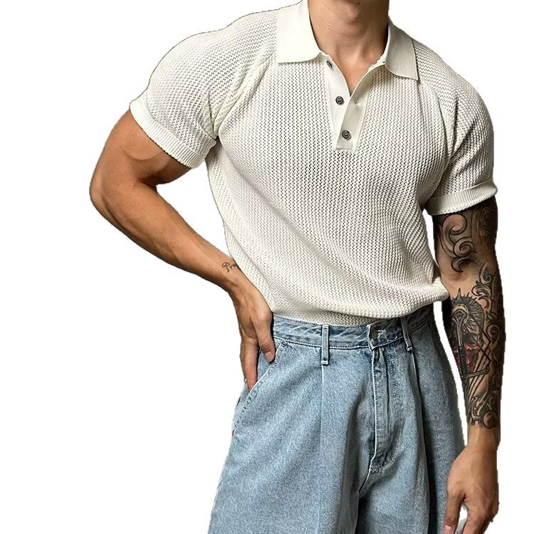 Verano nuevo estilo suéter de manga corta hombre panal hueco camisa POLO cuello de camisa camiseta de negocios comercio exterior transfronterizo al por mayor
