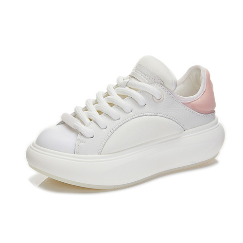 Absorbent sole genuine leather women's shoes 2024 spring new women's sneakers all-match casual shoes thick sole heightening white shoes for women