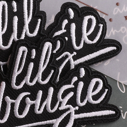 Lixin computer embroidered logo English letter badge clothing accessories down jacket patch stickers black embroidered cloth stickers