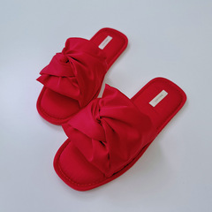 Halluci New Low-Heel Simple Bow Comfort Home Slippers Quiet Anti-Slip Slippers for Women