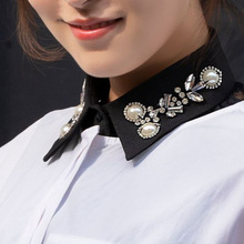 新款半圆订珠雪纺假领子女百搭配毛衣假衬衫领尖领装饰假衣领批发