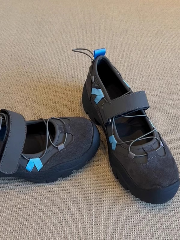 Versión de piel de oveja ~ Zapatos Mary Jane de velcro de estilo retro francés nuevas sandalias deportivas de ballet casual de todo fósforo para mujer